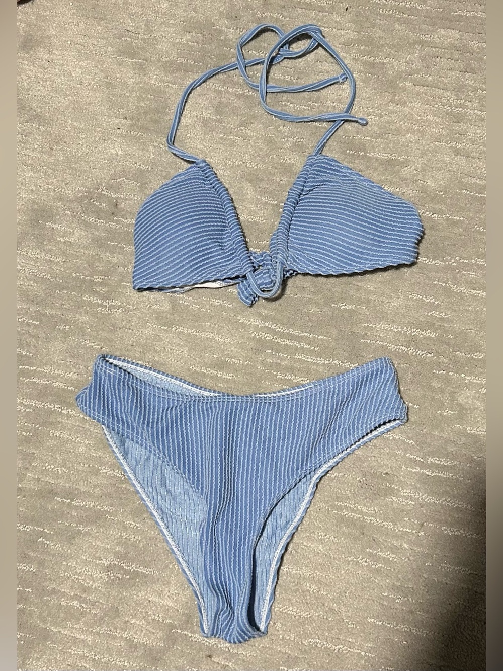 Blue Striped Bikini Swimsuit Set